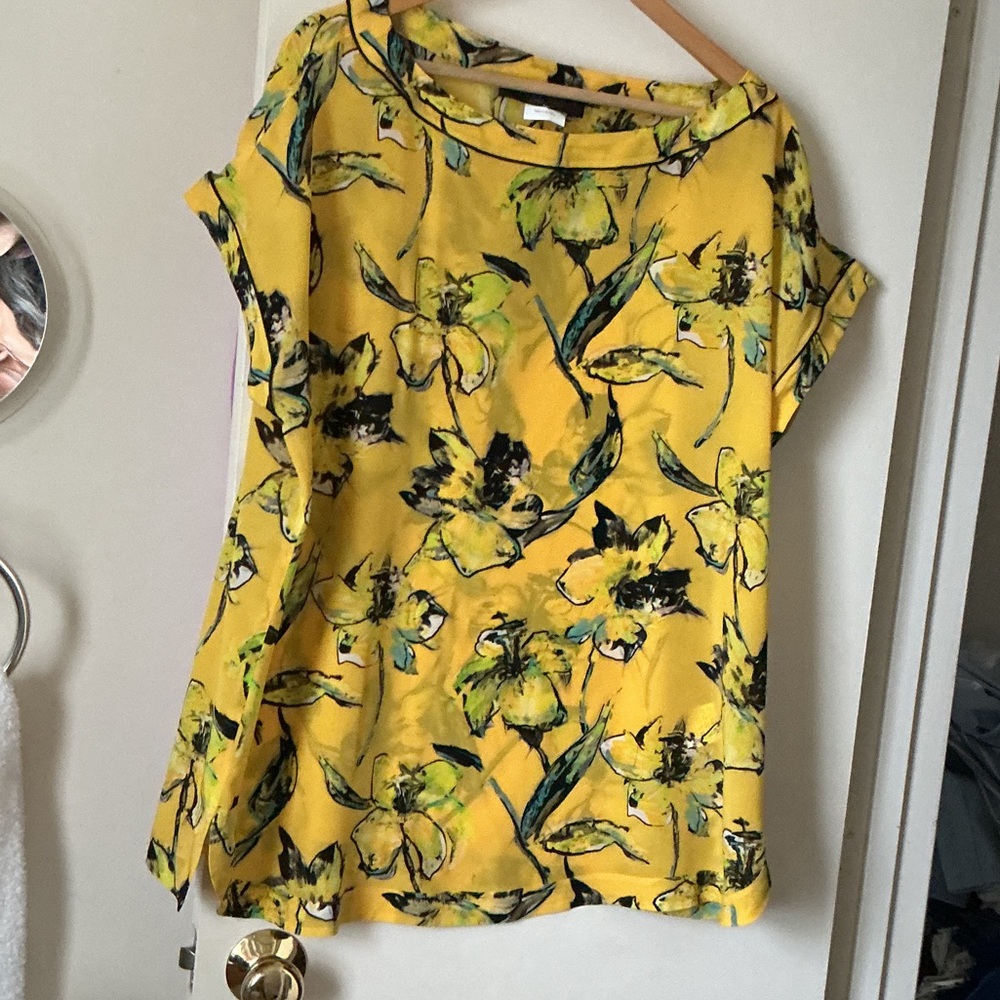 Marina Rinaldi Yellow Floral Short Sleeve Blouse